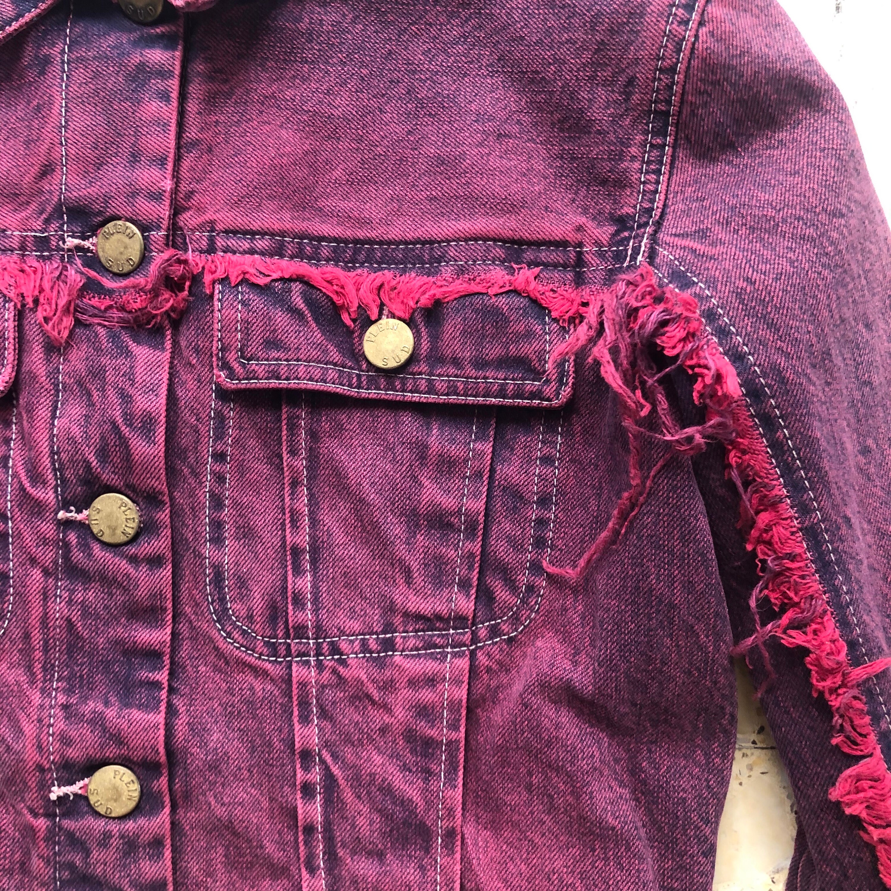 Y2K Plein Sud Red Raw Fringe Vintage Denim Cropped Jean