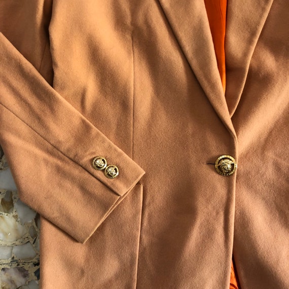 90s Versace Jeans Couture Pink Salmon Wool Power Jacket With Maxi