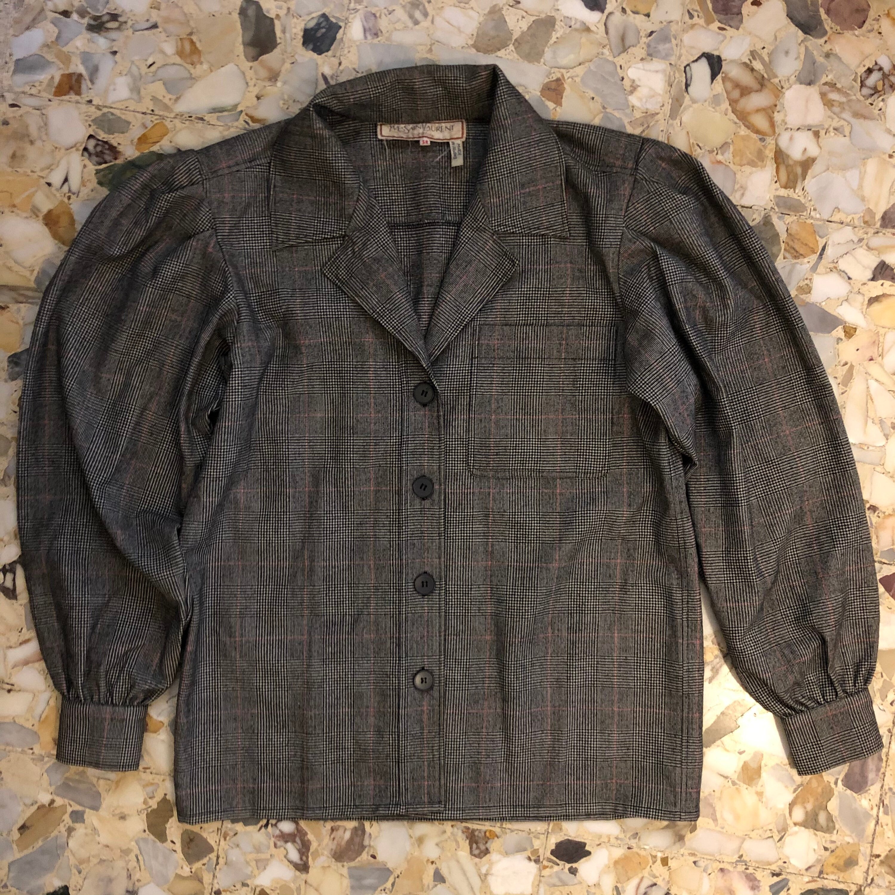 80年代 イヴ・サンローラン 千鳥格子 ツイード ウール シャツ ブレザー