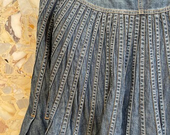 Y2K Plein Sud Denim Maxi Mermaid Skirt Pleated Raw Hem Large Size