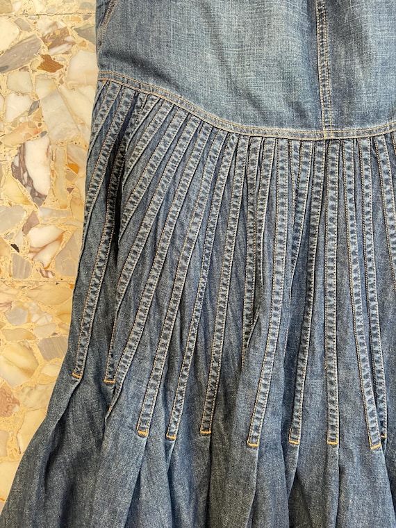 Y2K Plein Sud Denim Maxi Mermaid Skirt Pleated Raw Hem Large Size