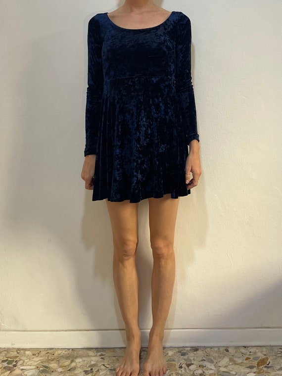90s Betsey Johnson Crushed Stretch Velvet Skating Dress Midnight Blue - Etsy