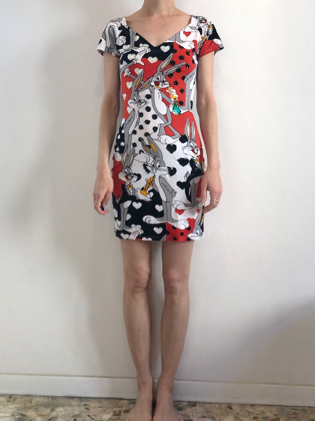 bugs bunny sequin shirt dress 90s Bugs Bunny Body Con Sequined Party Mini Dress Saturday Morning Cartoons  Fashion