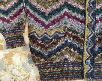 90s Missoni Wool Cardigan Geometric Zig Zag Knit Winter Colors