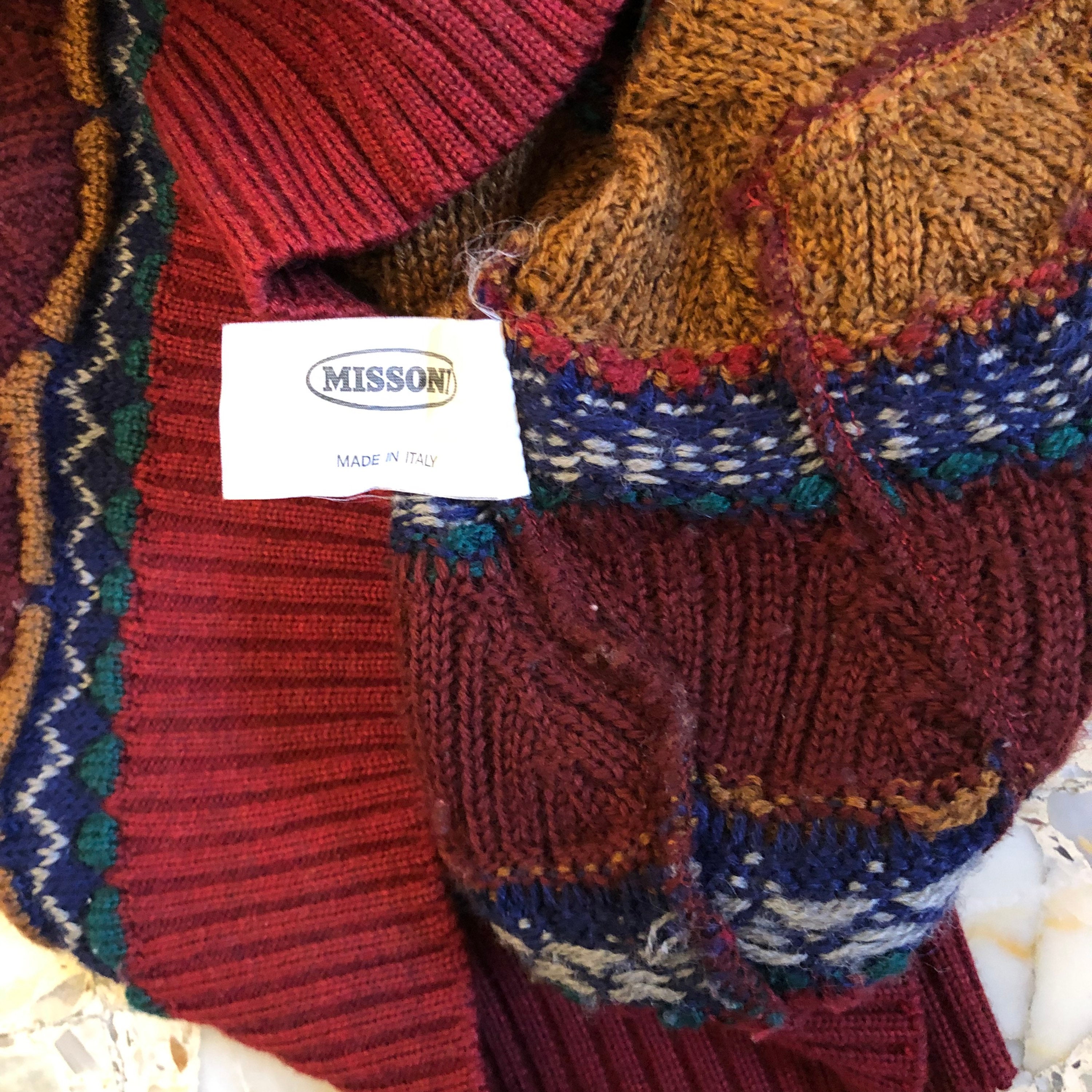 80s Missoni Zig Zag Multi Fall Colors Amazing Wool Cardigan