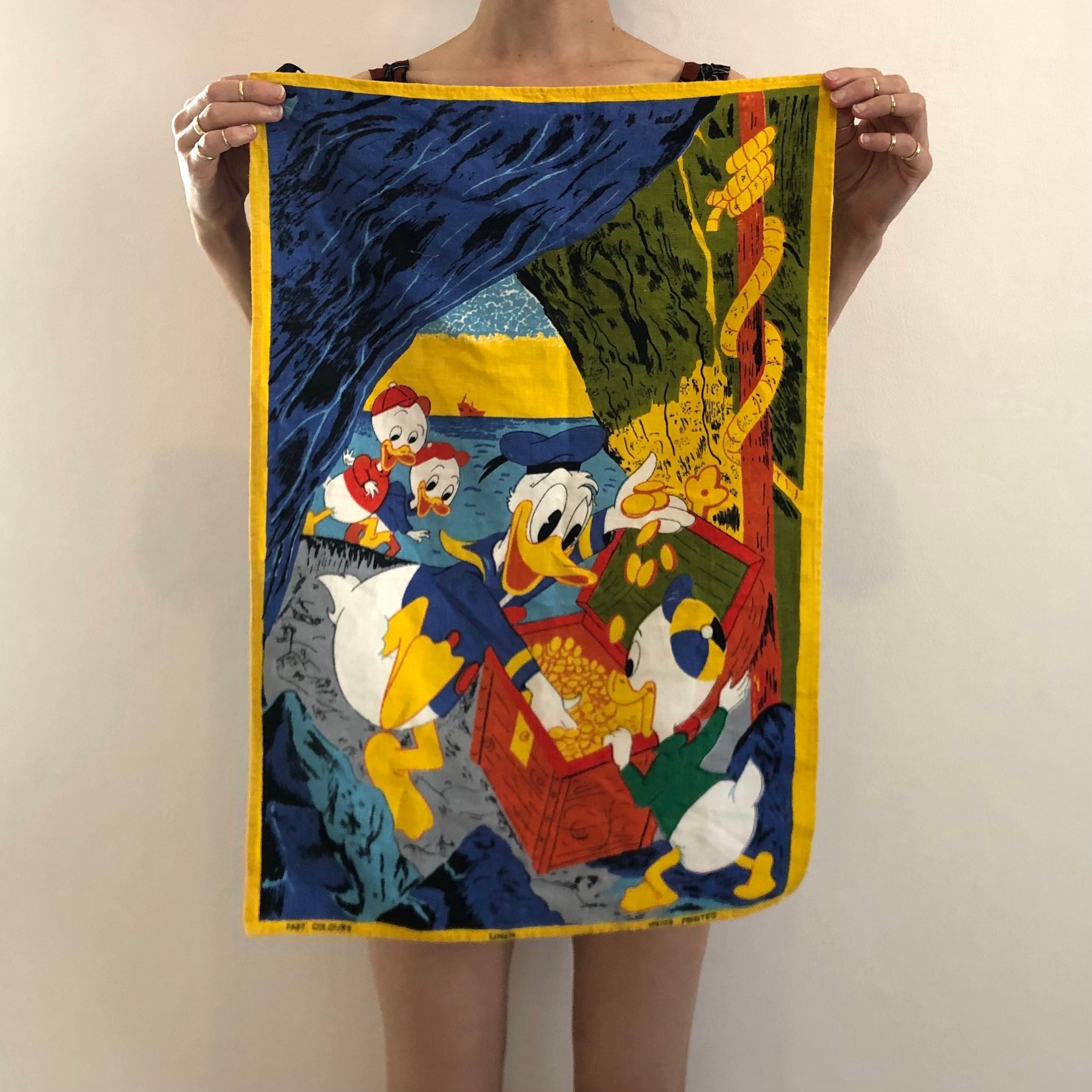 70s Walt Disney Donald Duck Linen Screen Printed Dish Towel - Etsy