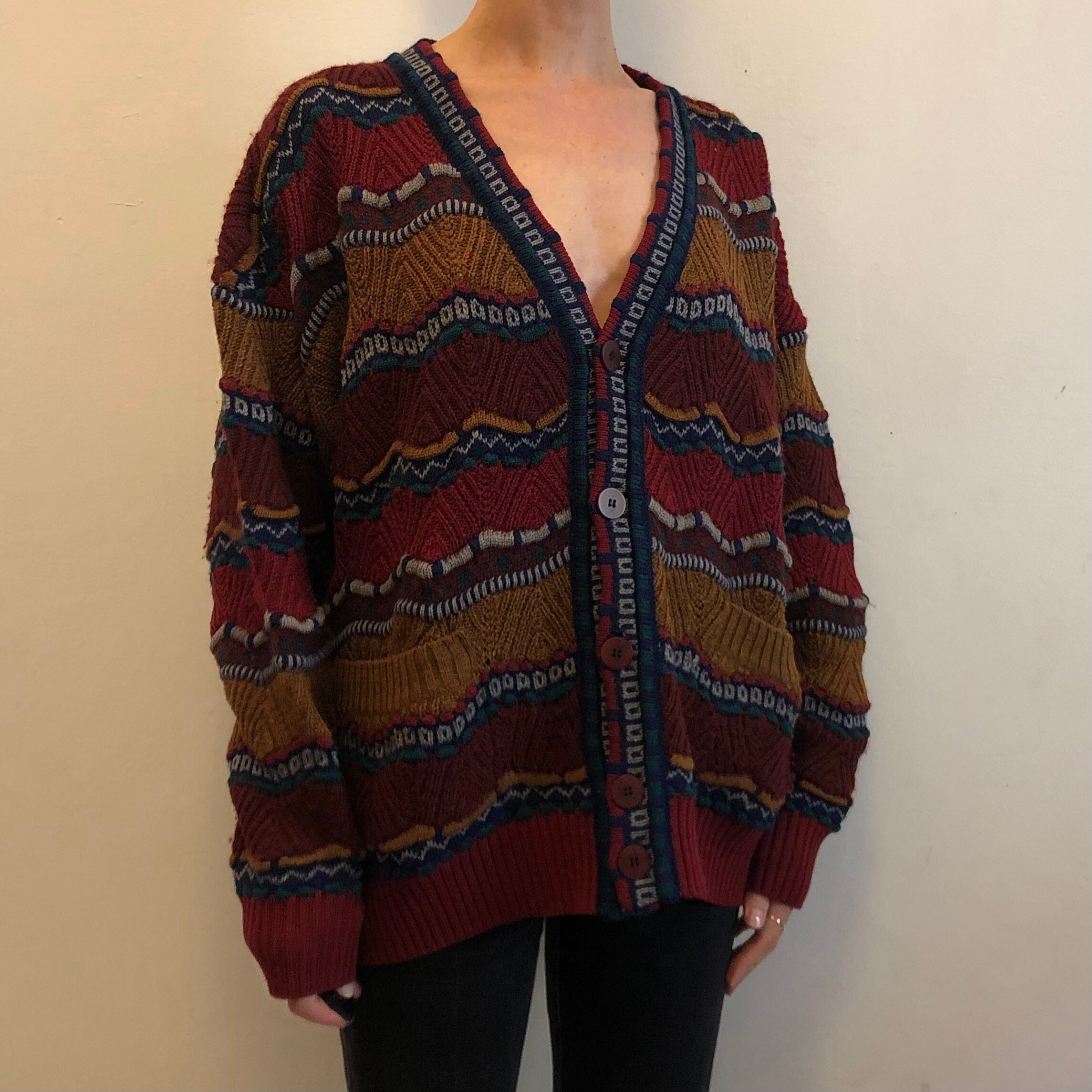 80s Missoni Zig Zag Multi Fall Colors Amazing Wool Cardigan