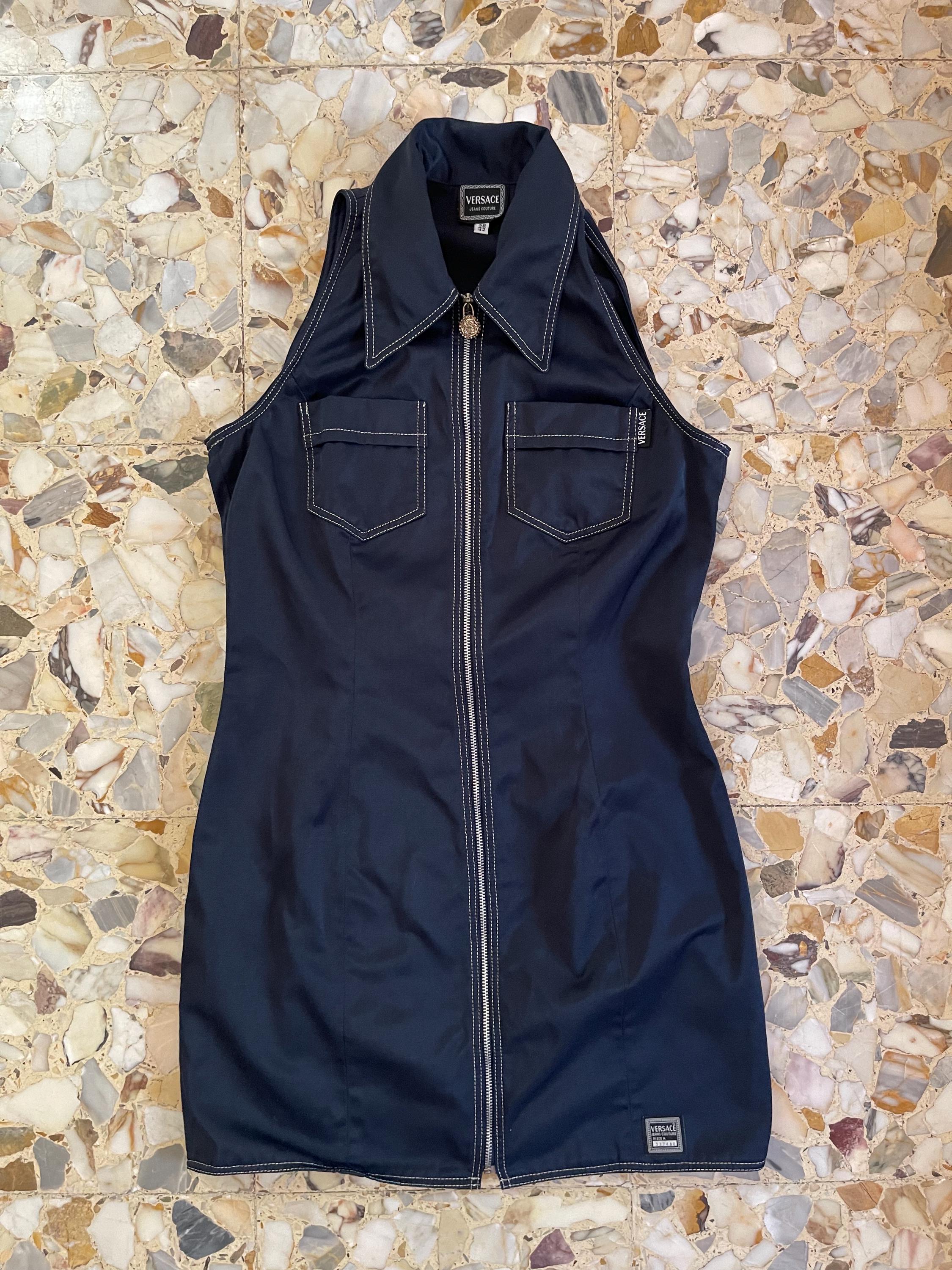 90s Versace Jeans Couture Preppy Super Model Zip up Mini Dress