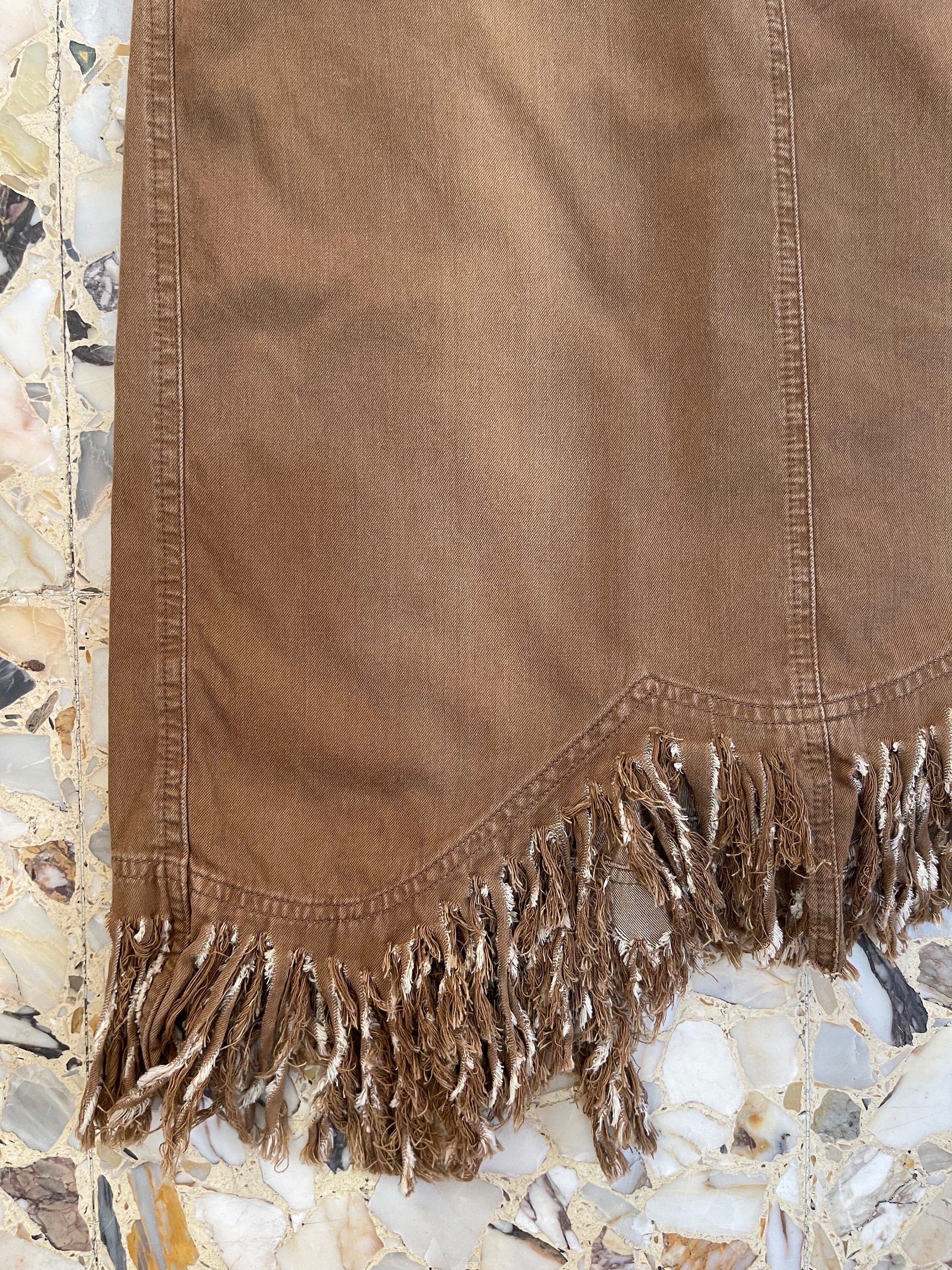 PLEIN SUD JEANS スカート　フランス製 Y2K Plein Sud Raw Fringe Brown Cotton Denim Maxi Skirt