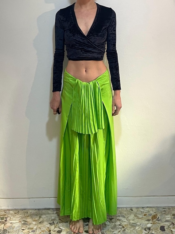 70s Kenzo Jap Label Acid Green Silk Pleated Skirt Original Hang
