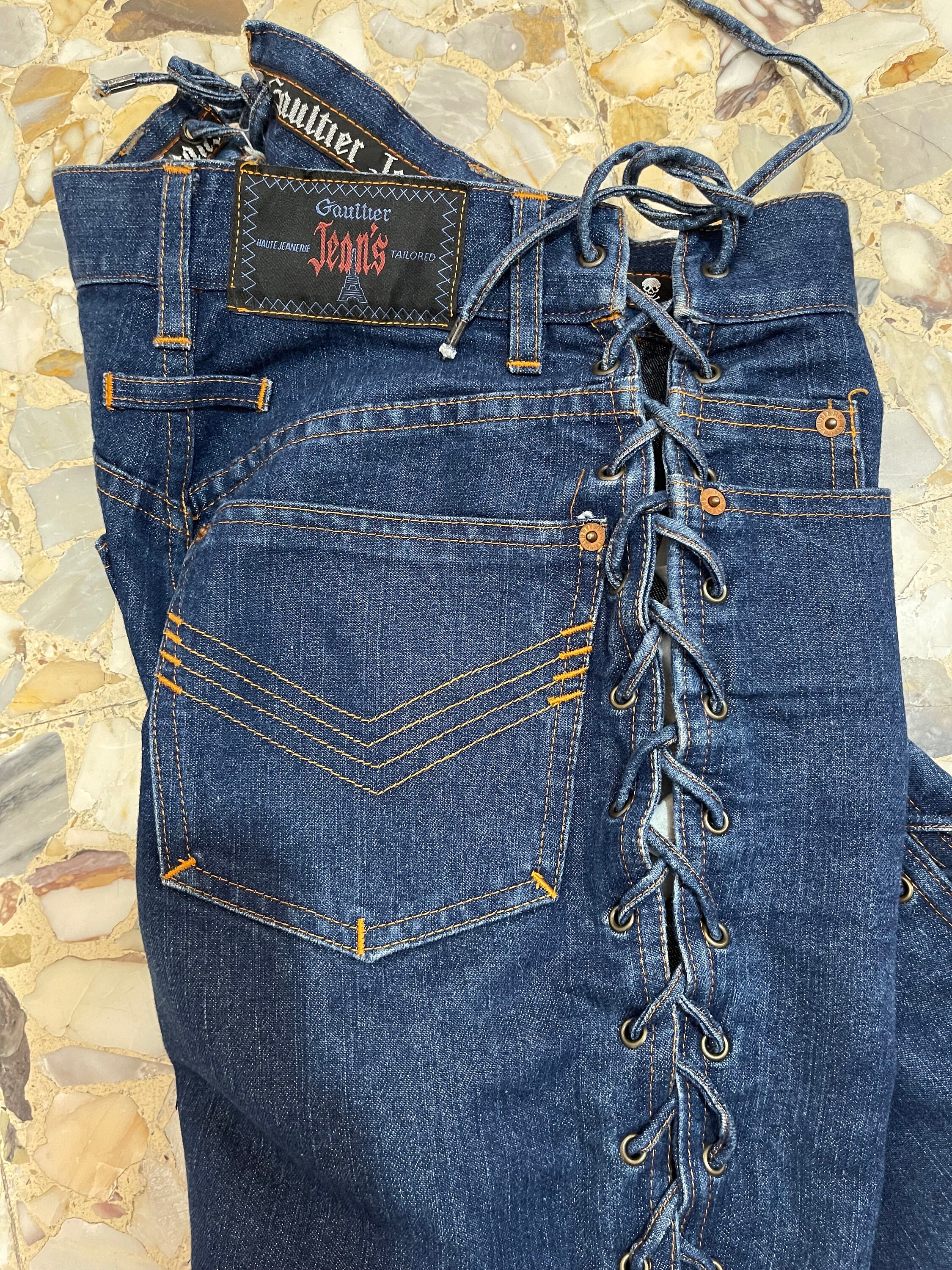 90s Jean Paul Gaultier Lace up the Sides Dark Denim Blue