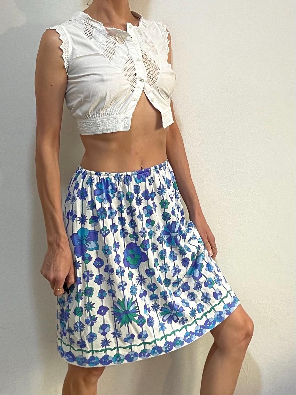 60s Emilio Pucci for Form Fit Rogers Nylon Mini Skirt Blue Floral