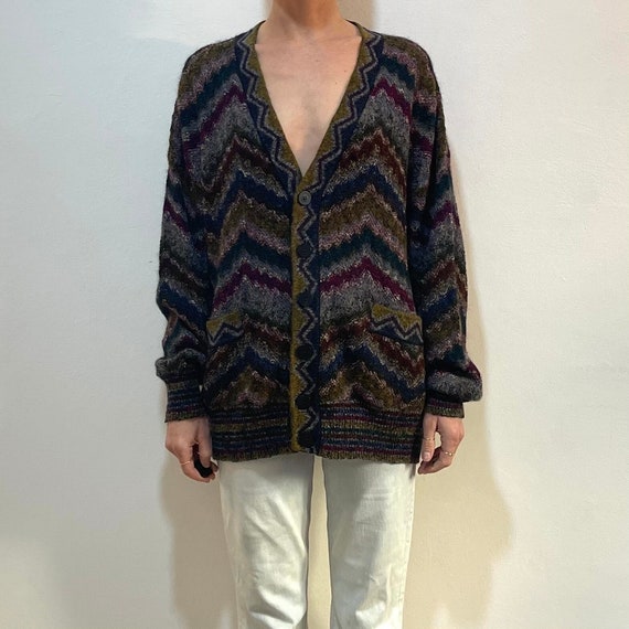 Buy 90s Missoni Wool Cardigan Geometric Zig Zag Knit Winter Colors 