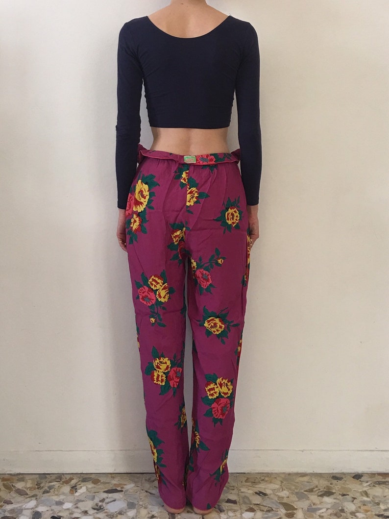 80s Kenzo Paris Floral Harem Pants Draw String Waist