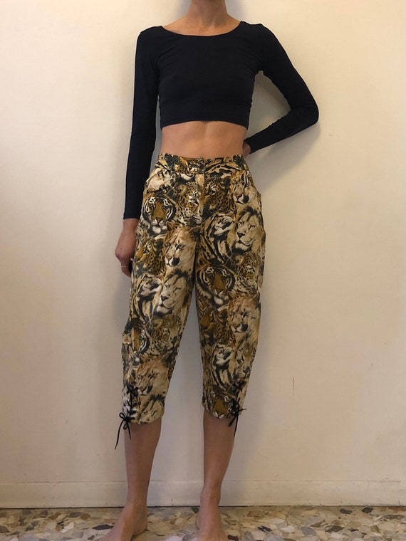 80s Kenzo Tiger Lion Print Tropical Lace-Up Johdp