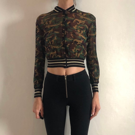 90s Jean Paul Gaultier Camo Camouflage Sheer Mesh… - image 1