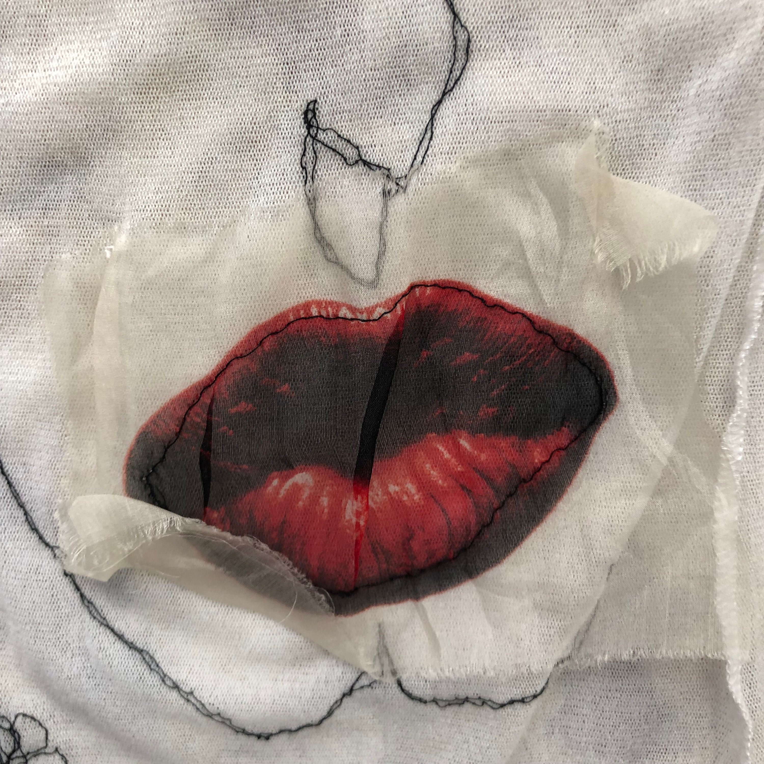 90s Jean Paul Gaultier Embroidered Silk Applique Face Sheer Mesh