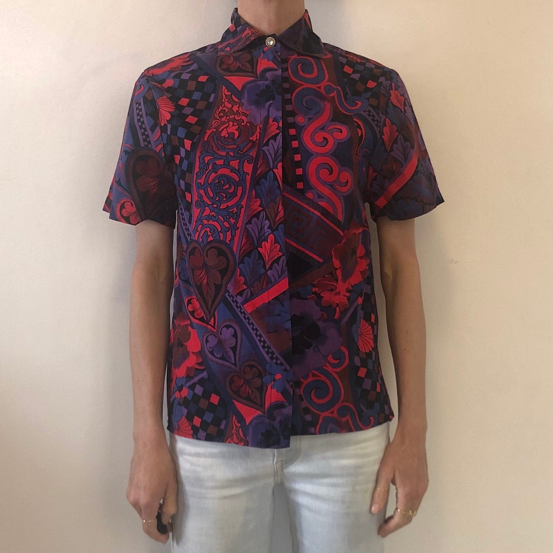 90s Versace Jeans Couture Supermodel Abstract Bright Cotton Button