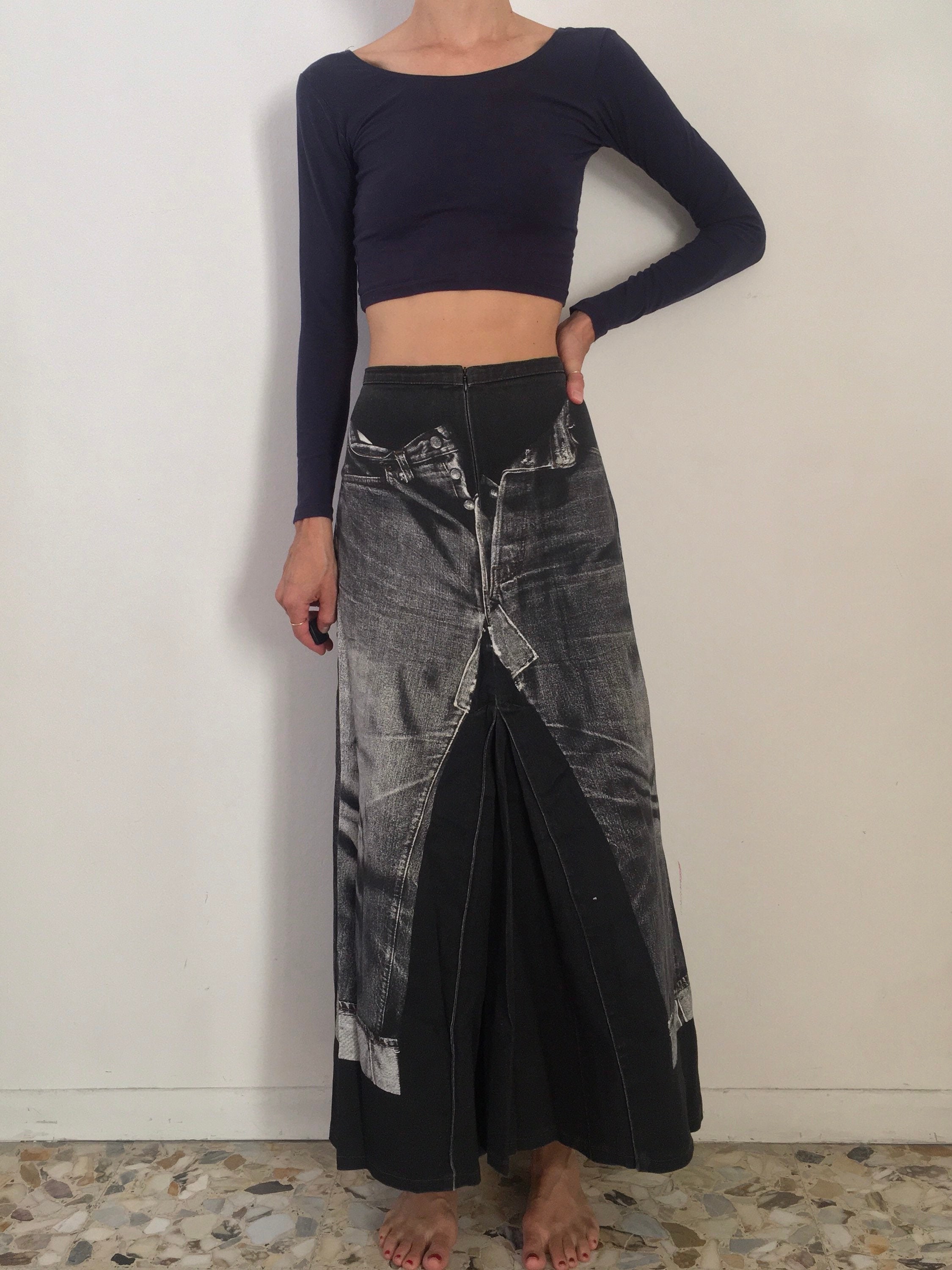 90s Jean Paul Gaultier Trompe L'oeil Demin Jeans Maxi Skirt - Etsy