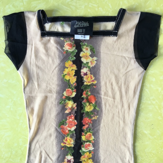 90s Jean Paul Gaultier Floral Sheer Tunic Club Ki… - image 5