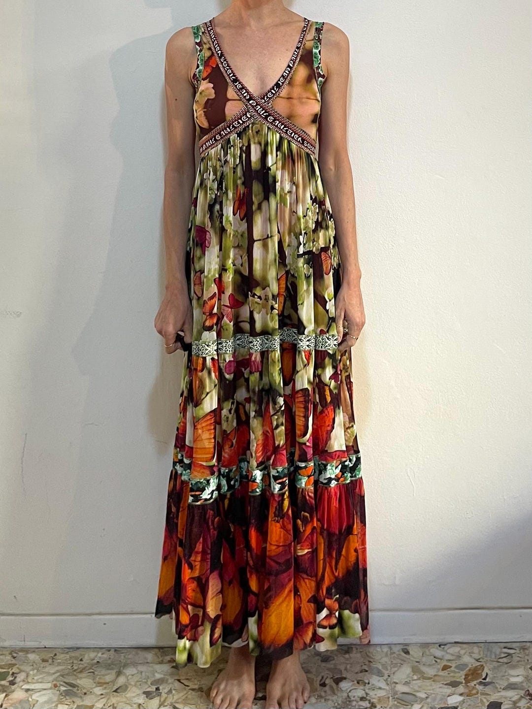 90s Jean Paul Gaultier Butterfly Print Soleil Mesh Feminine