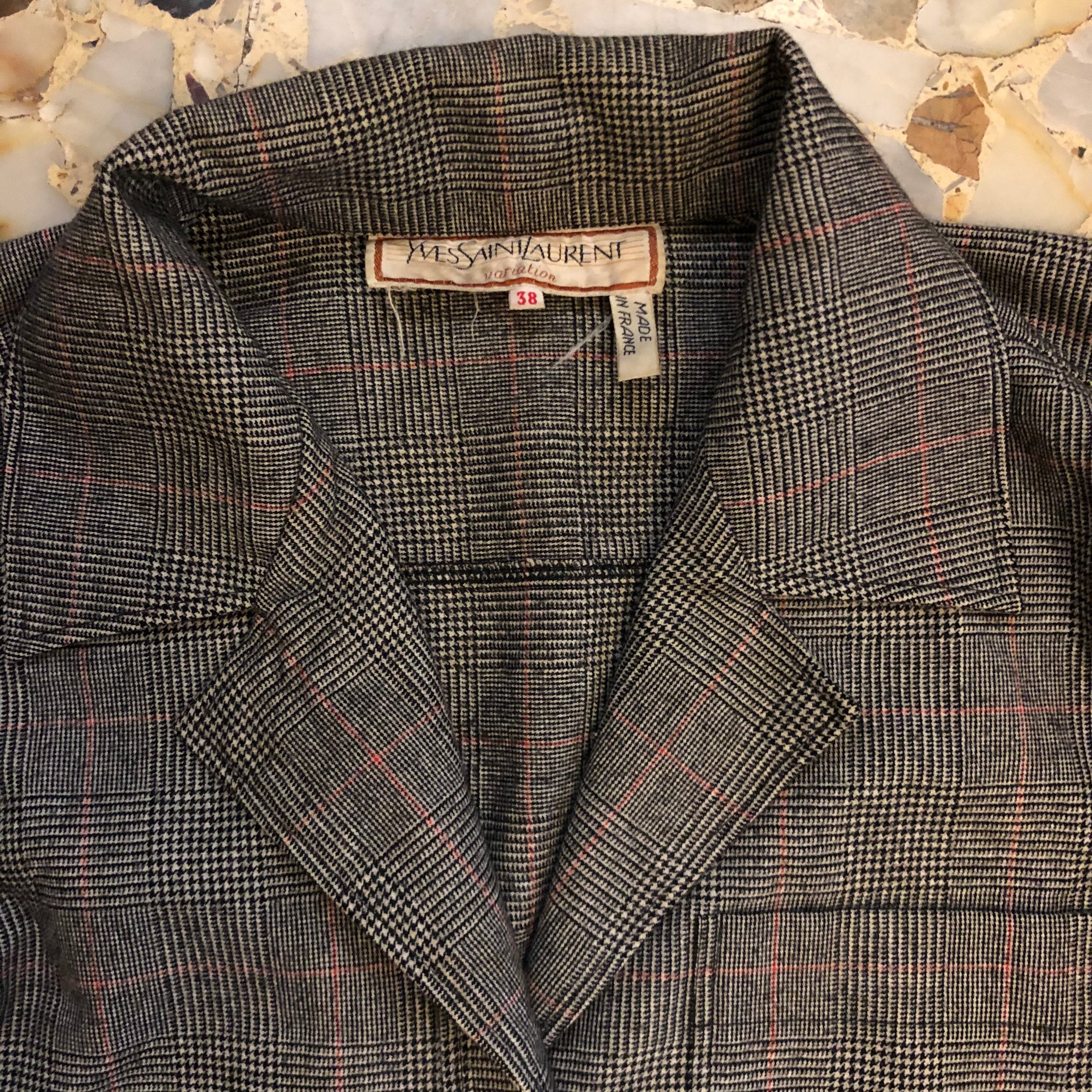 80年代 イヴ・サンローラン 千鳥格子 ツイード ウール シャツ ブレザー