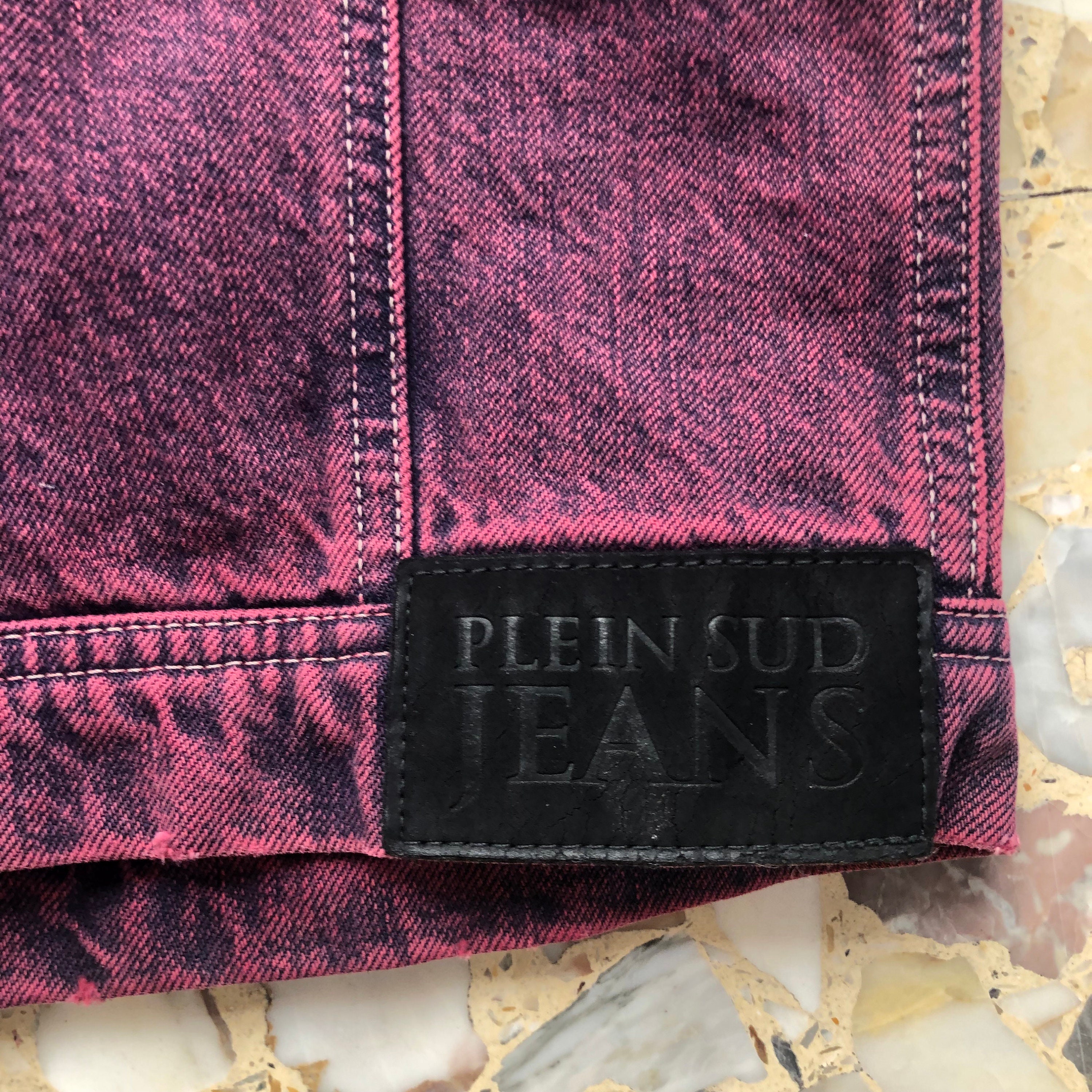 Y2K Plein Sud Red Raw Fringe Vintage Denim Cropped Jean Jacket