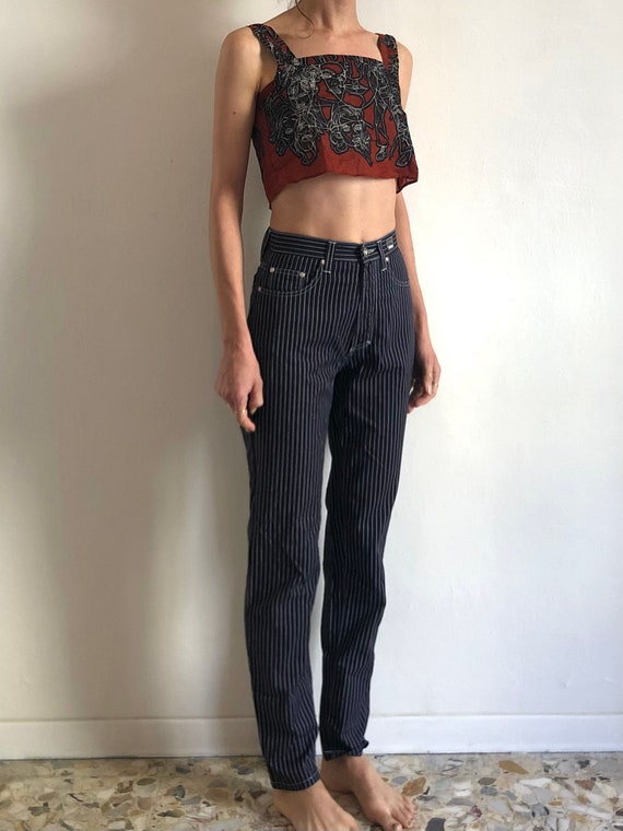 90s Versace Jeans Couture Pin Striped Super Model Jeans Black and