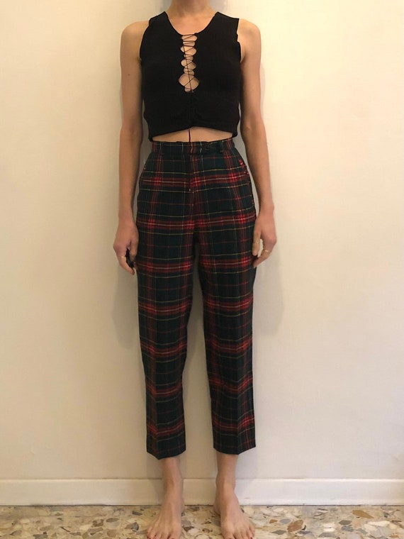 Aspesi, 90s Classic Plaid Wool Aspesi High Waisted Slim Trousers