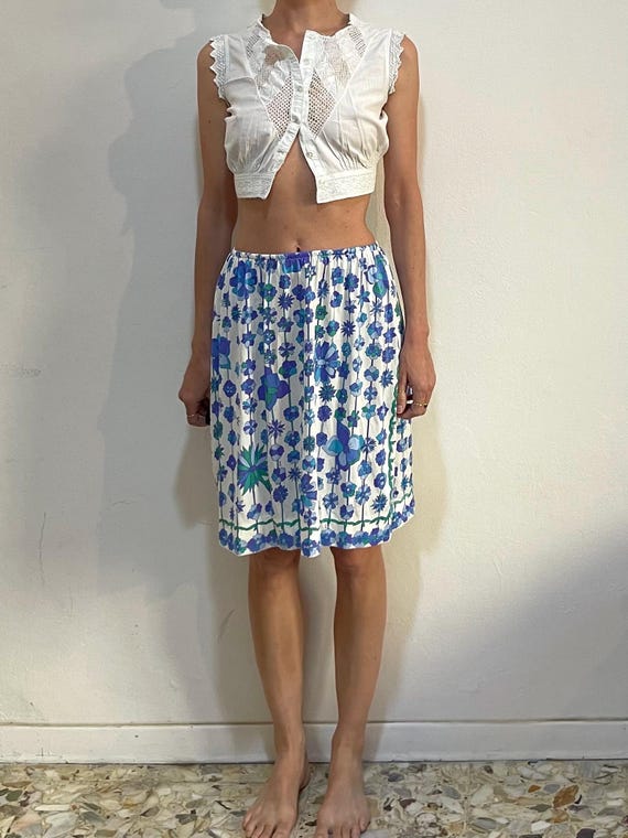 60s Emilio Pucci for Form Fit Rogers Nylon Mini Skirt Blue Floral