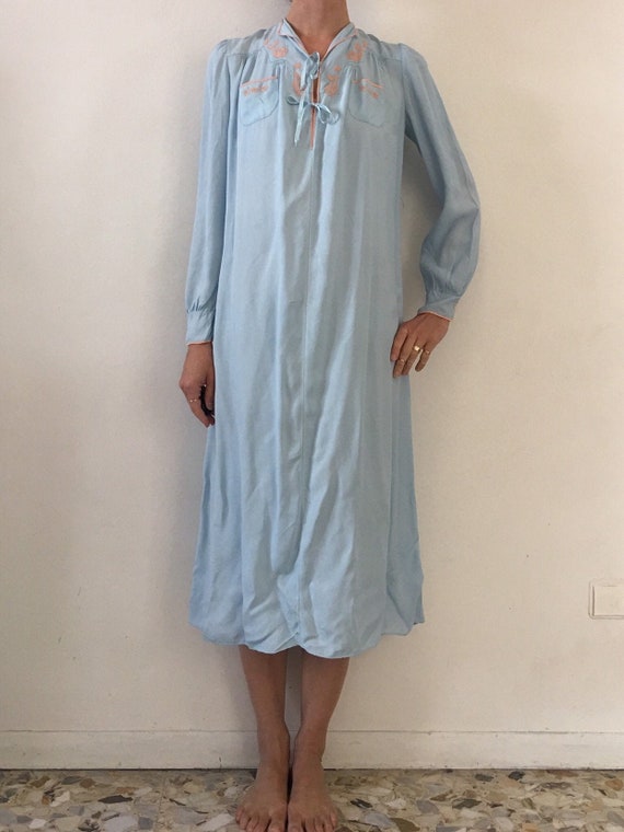 30's Blue Rayon Hand Embroidered Silk Applique Swe