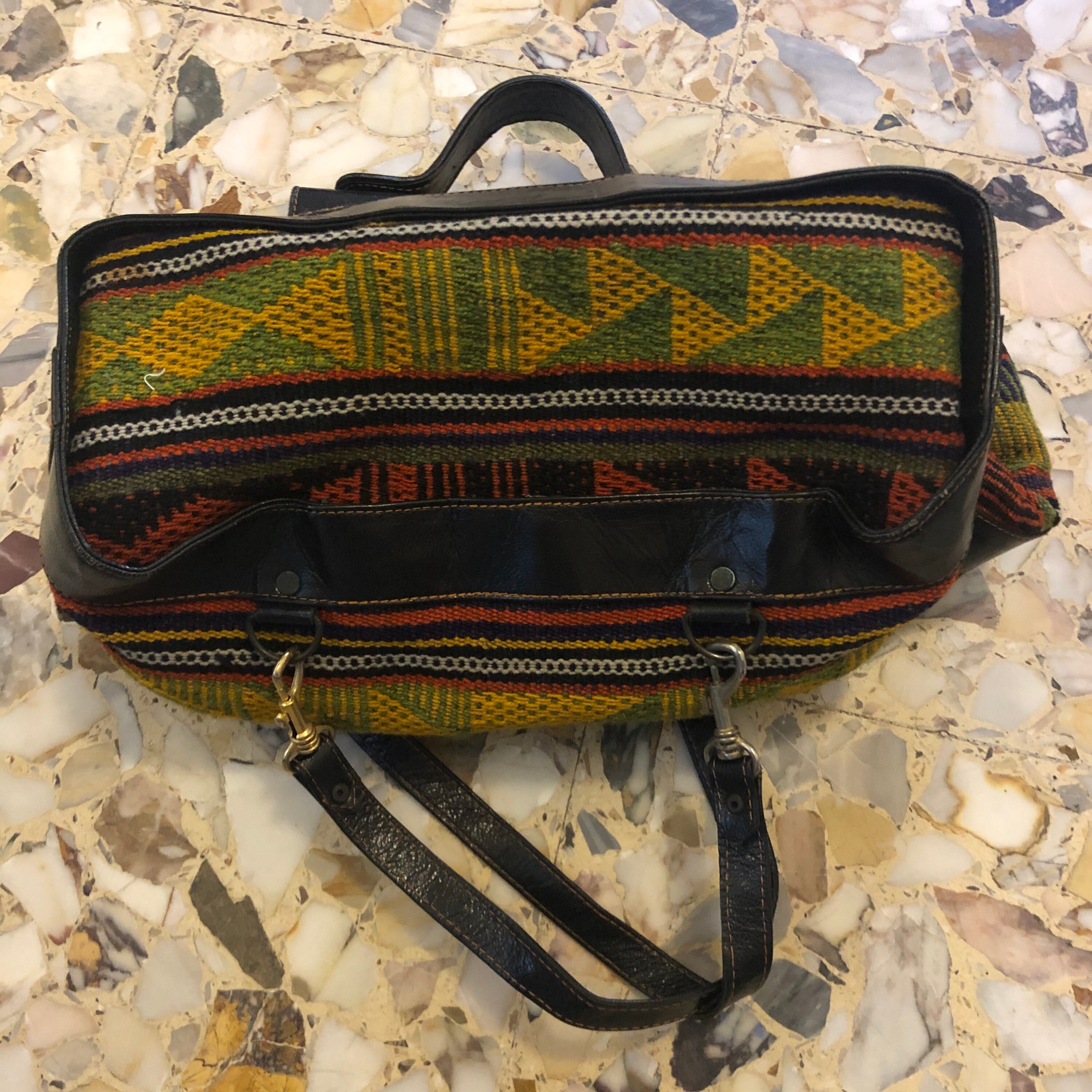 Vintage 70s Floral Tapestry Leather Backpack Hippie Festival Hiking 70s French Leather Embossed Tooled Flower BAG Backpack Brown  main image 4