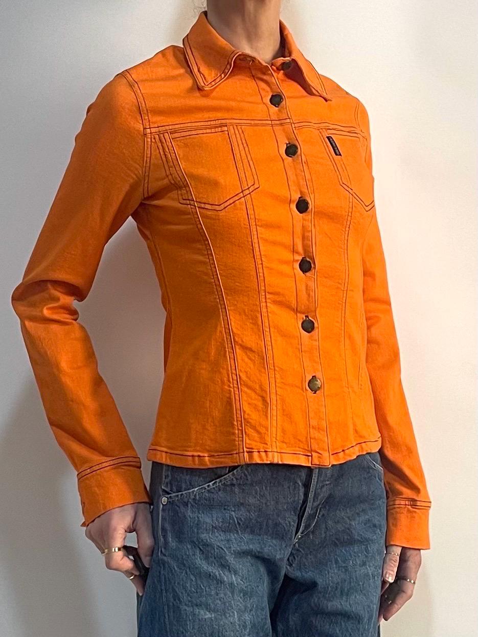 Y2K Plein Sud Stretch Orange Denim Fitted Jean Jacket Club Kid