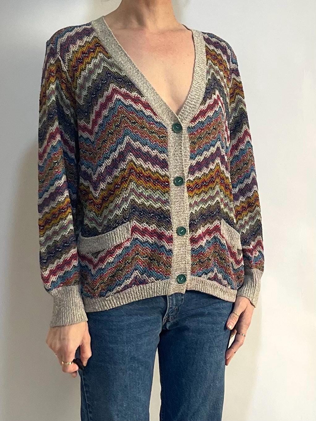 Vintage 80s Missoni Sport Cardigan Rainbow Zig Zag Cotton Knit - Etsy