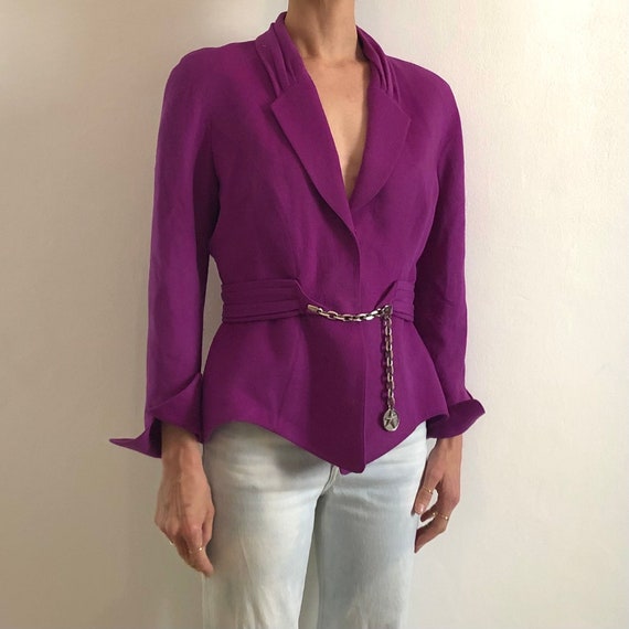 80s Thierry Mugler Wasp Waist Chain Closure Purple Wool