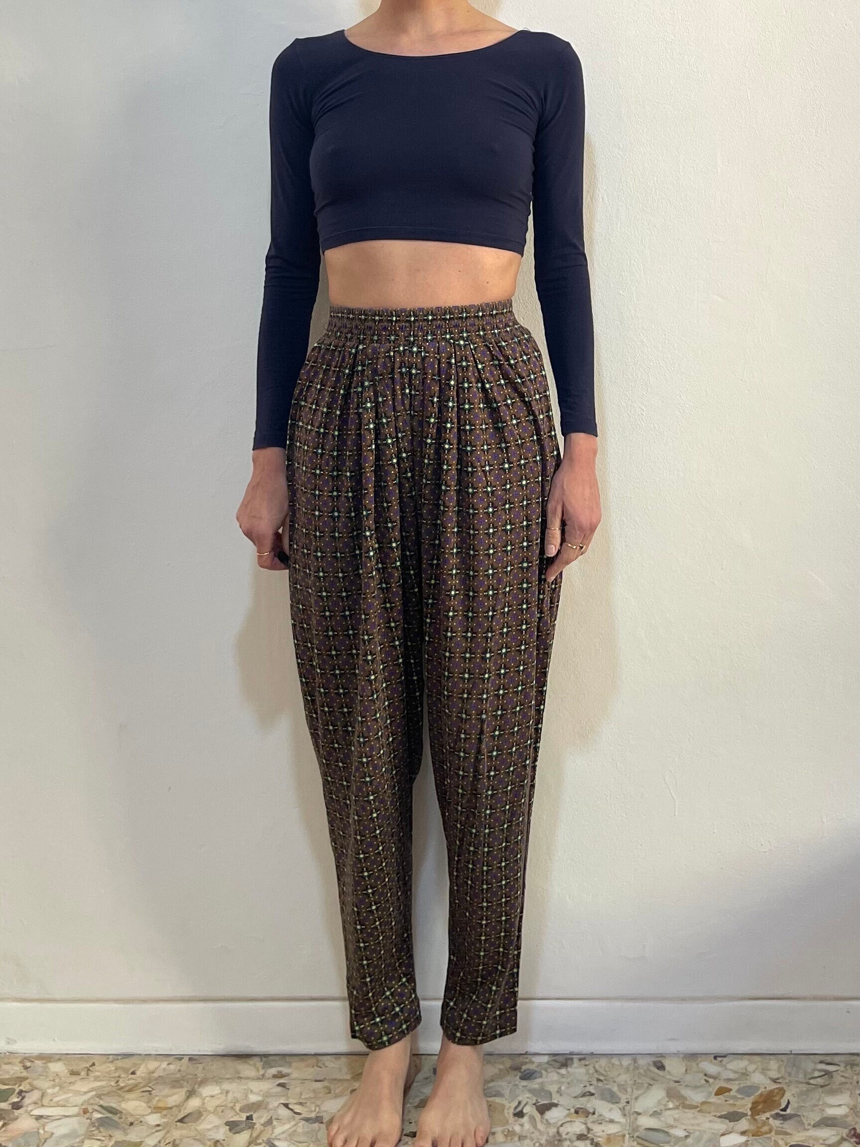 80s Kenzo Cotton Jersey Geometric Floral Printed High Waisted 