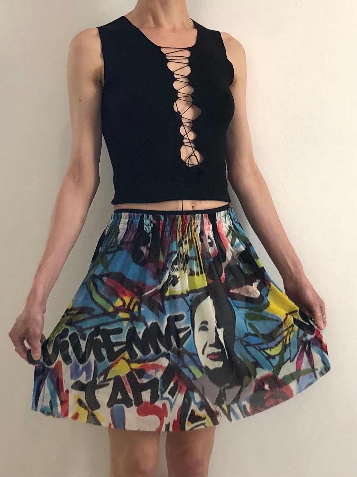 90s Vivienne Tam Mao Face Graffiti Nylon Mesh Full Club Kid Mini