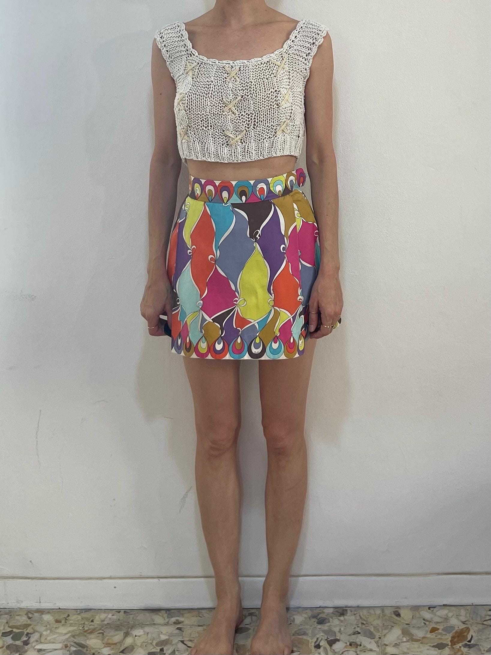 EMILIO PUCCI スカート34 60s Emilio Pucci Psychedelic Cotton Mini Skirt With Pleated Front