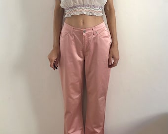 Y2K Versace Pink Satin Straight Leg Club Kid Stretch Jeans