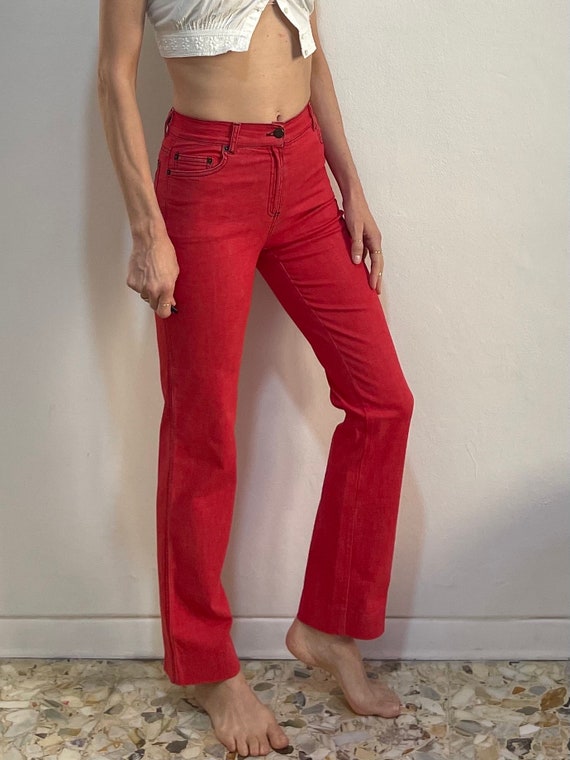 Y2K Plein Sud Red High Waisted Stretch Jeans Stra… - image 3