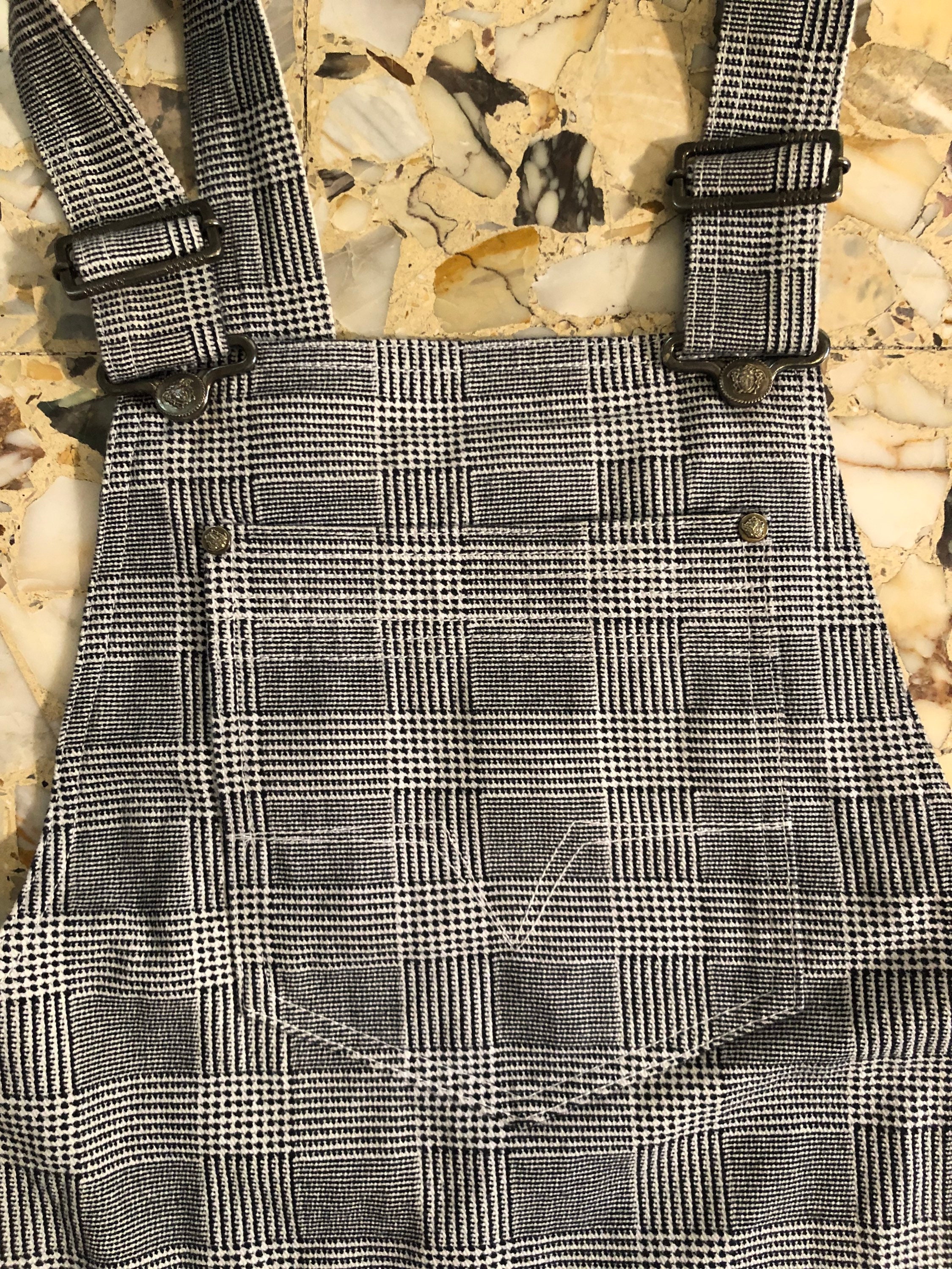 90s Versace Jeans Couture Overall Mini Dress Houndstooth 90s Versace Jeans Couture Overall Mini Dress Houndstooth