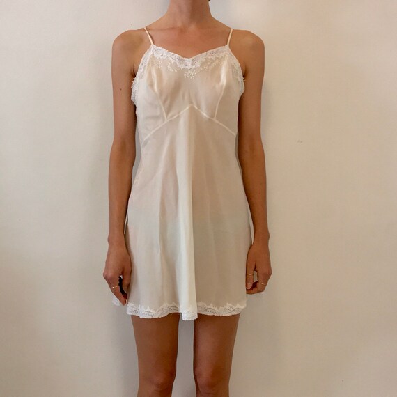 30s Silk Bias Cut White Hand Embroidered Lace Slip