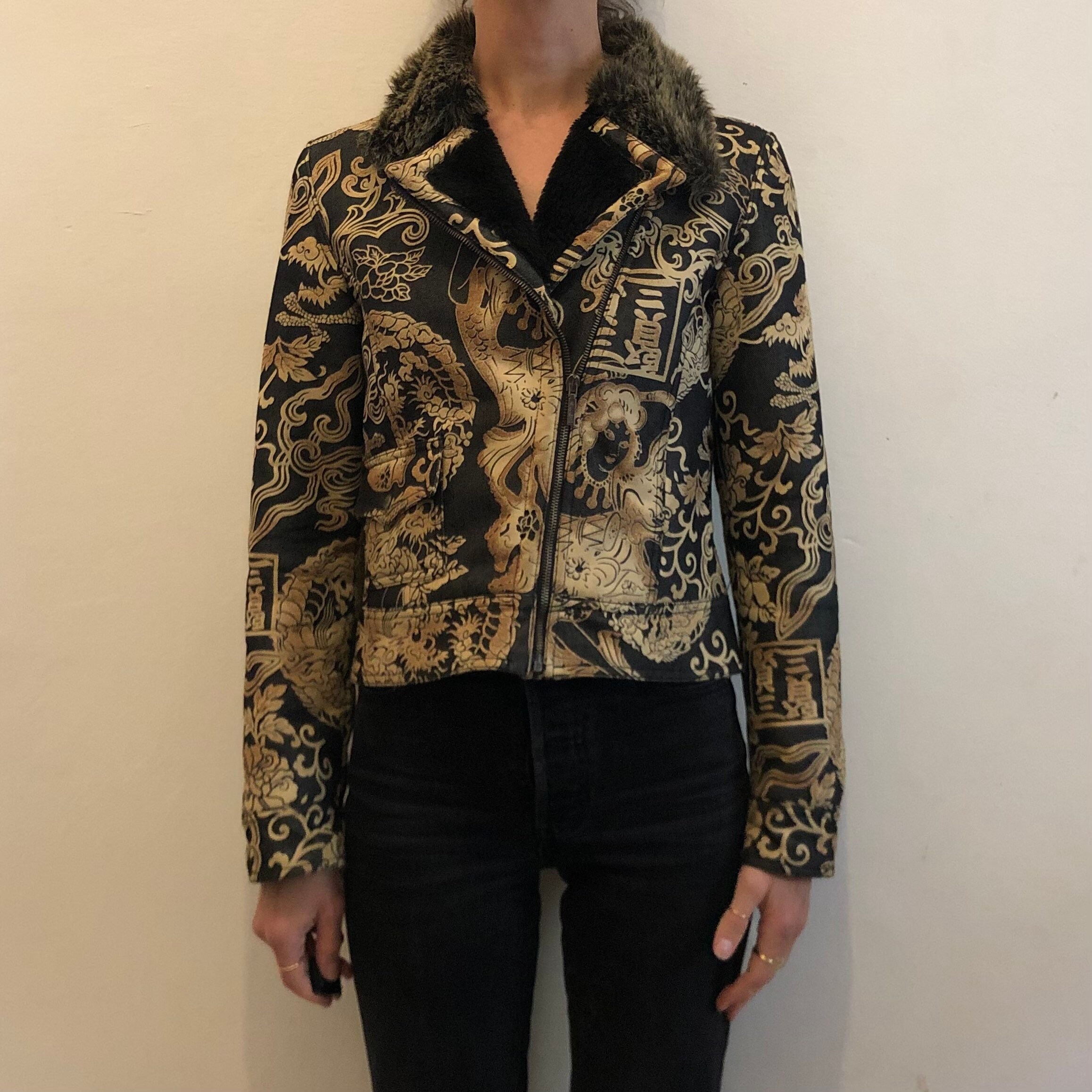 80s Kenzo Jeans Japanese Asian Print Denim Jacket With Fake