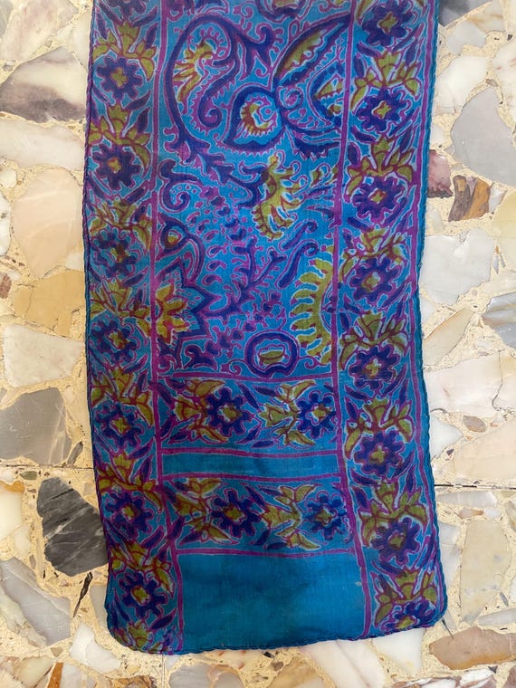 70s Silk Indian Gauze Block Print Boho Hand Paint… - image 7