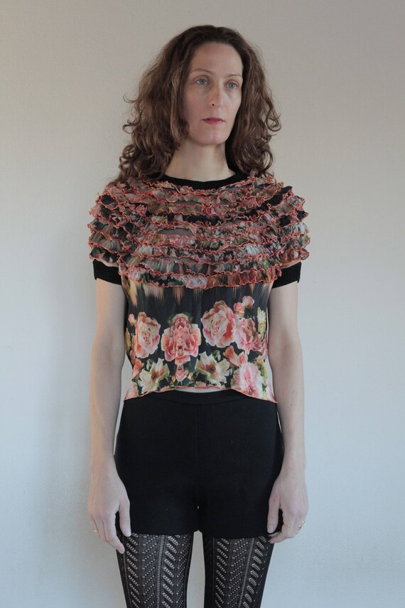 90's Jean Paul Gaultier ruffled stretch mesh burle