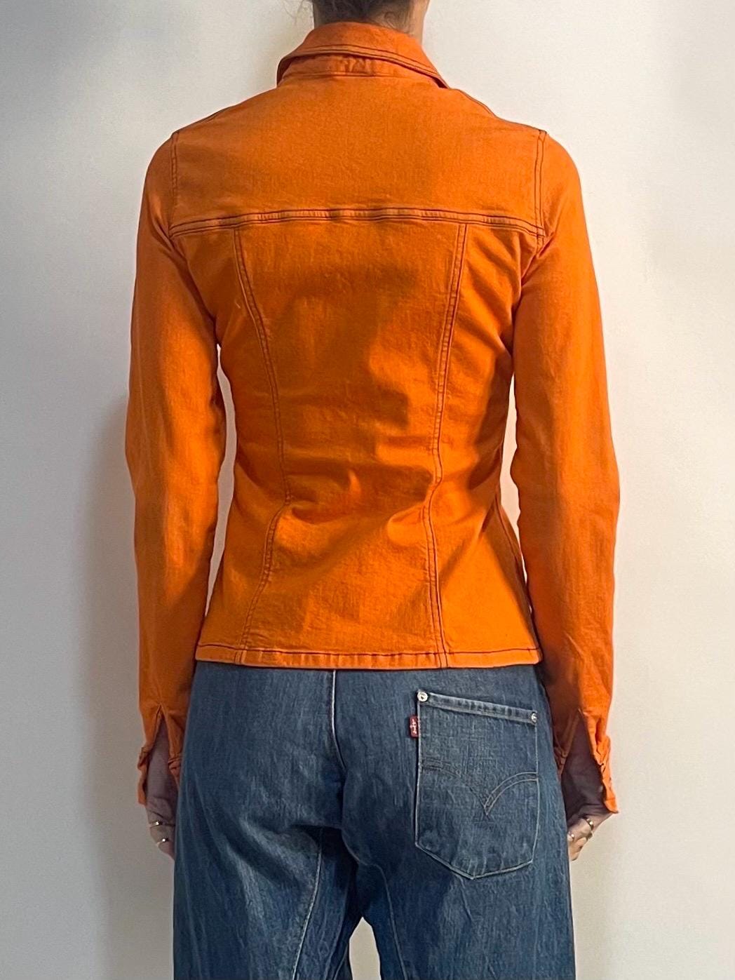 Y2K Plein Sud Stretch Orange Denim Fitted Jean Jacket Club Kid