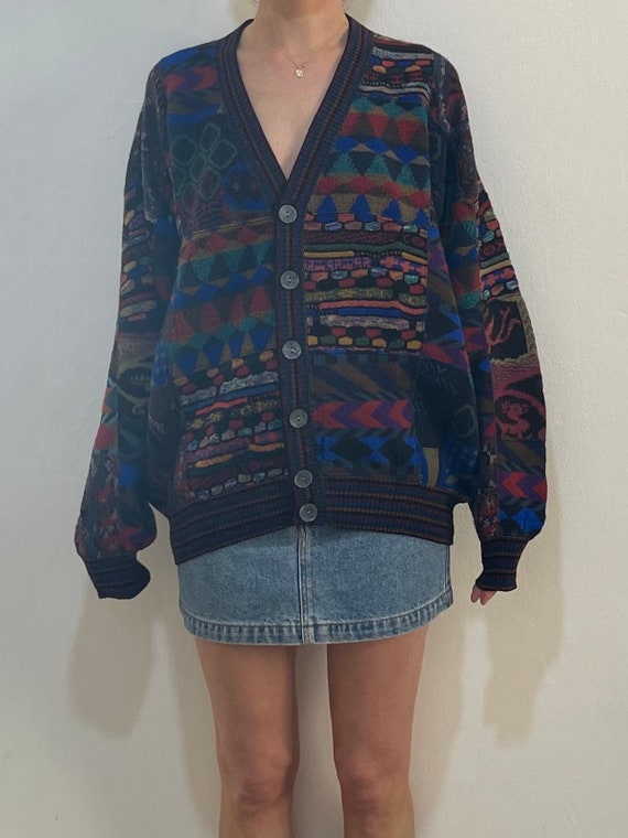 90s Missoni Patchwork Deep Blue And Green Fall Co… - image 2