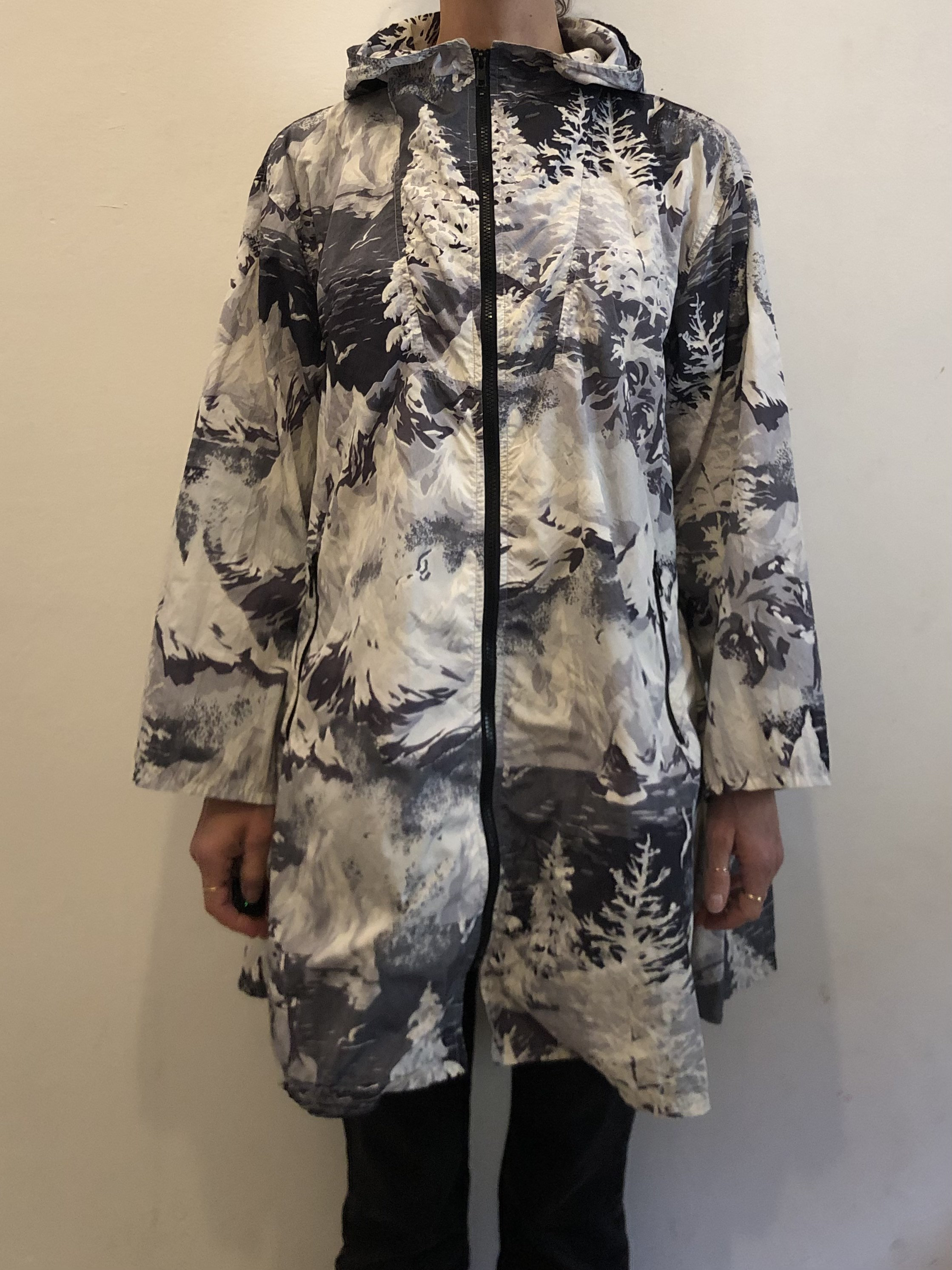 90s Kenzo Jeans Hooded Oversize Windbreaker Black and White