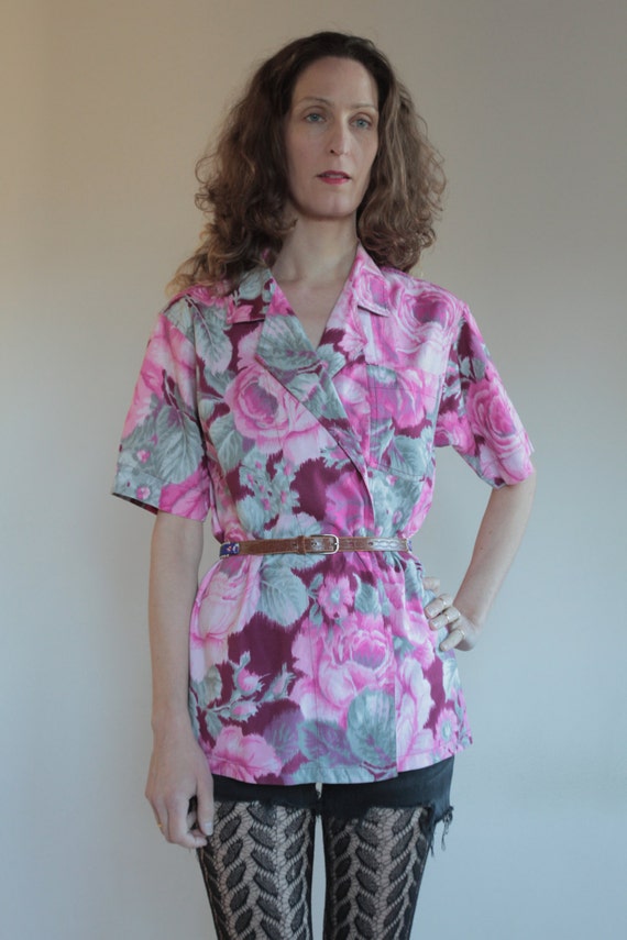 70s Kenzo cotton ikat wrap around floral blouse o… - image 1