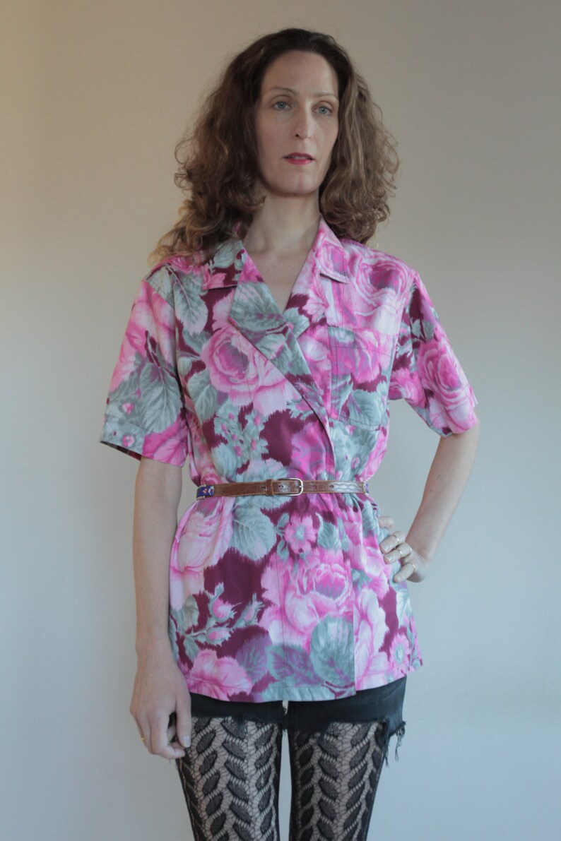 70s Kenzo cotton ikat wrap around floral blouse or jacket image 1